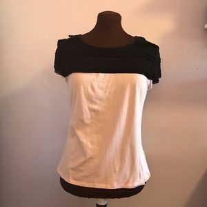 H&M L Short Sleeve Pink Blouse w/Black Lace